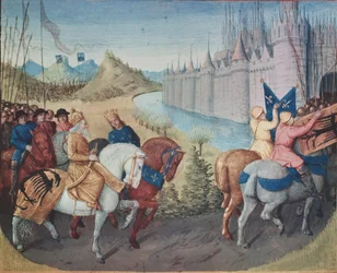 Ms Fr. 6465 fol.202 Entrée de Louis VII (c.1120-80) roi de France et Conrad III (1093-1152) roi d